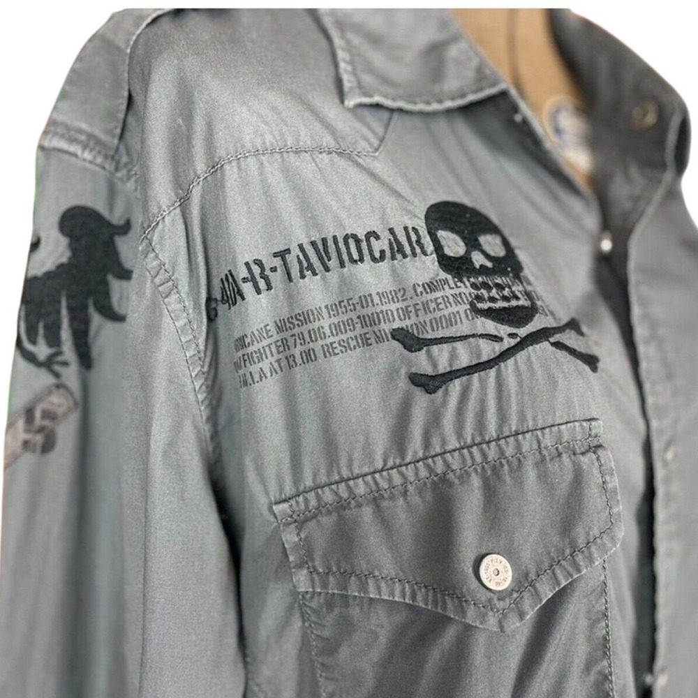 INC Mens (L) Long Sleeve Shirt Embroidered Snap Military Y2K Cotton Streetwear